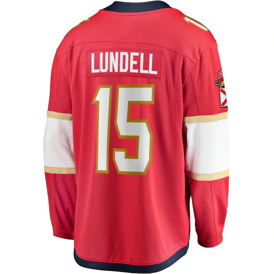 F.Panthers #15 Anton Lundell Supporters Branded Home Breakaway Player Jersey  Red Stitched American Hockey Jerseys