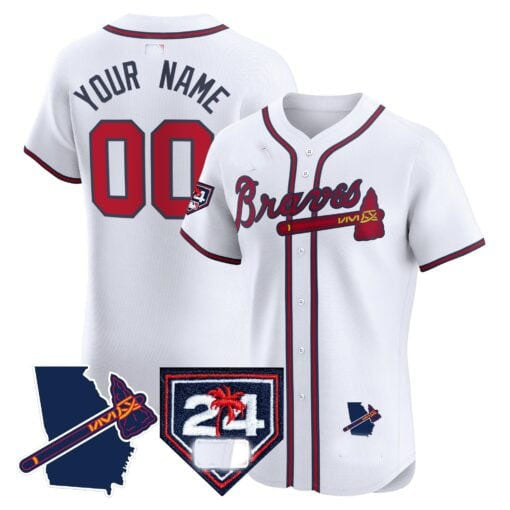 Custom Atlanta Braves 2024 Spring Training & Georgia Patch Vapor Premier Elite ¨C All Stitched Baseball Jersey