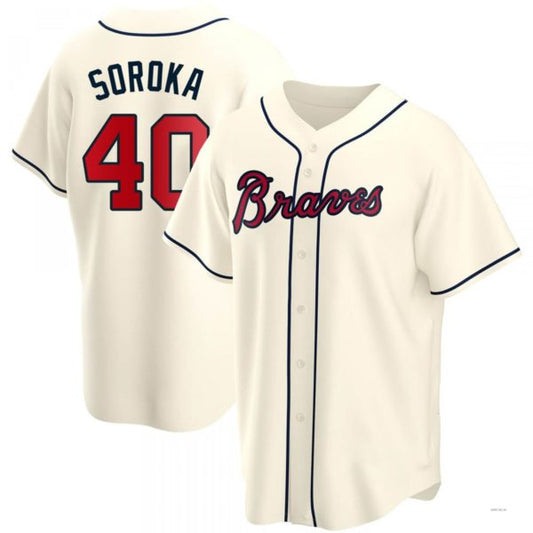 Atlanta Braves #40 Mike Soroka Cream Alternate Jersey Stitches Baseball Jerseys