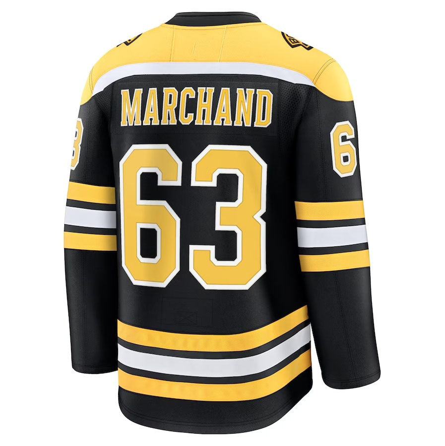 B.Bruins #63 Brad Marchand Supporters  Home Premium Jersey - Black Stitched American Hockey Jersey