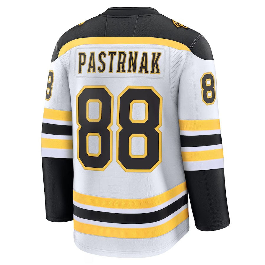 B.Bruins #88 David Pastrnak Supporters Away Premium Jersey - White Stitched American Hockey Jersey