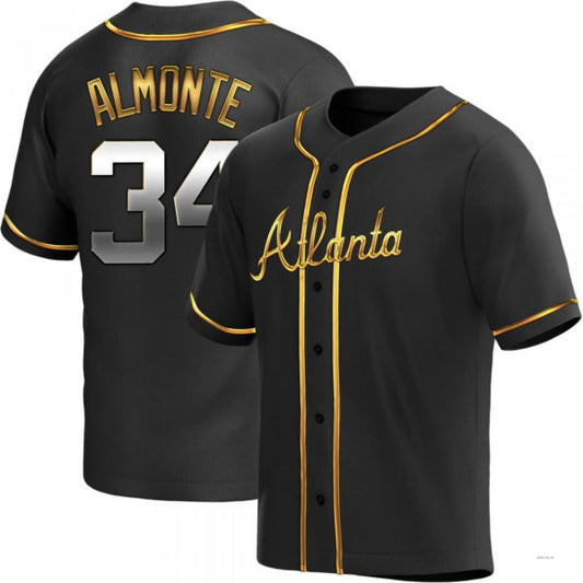 Atlanta Braves #34 AbStockaaam Almonte Black Golden Alternate Jersey Stitches Baseball Jerseys