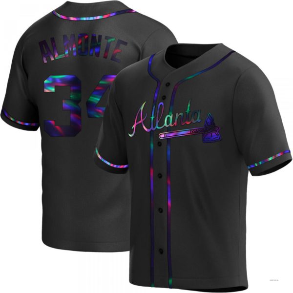 Atlanta Braves #34 AbStockaaam Almonte Black Holographic Alternate Jersey Stitches Baseball Jerseys