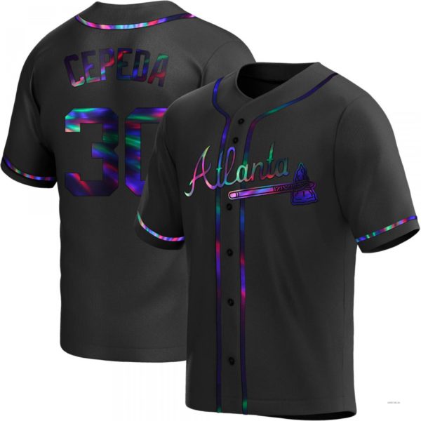 Atlanta Braves #30 Orlando Cepeda Black Holographic Alternate Jersey Stitches Baseball Jerseys