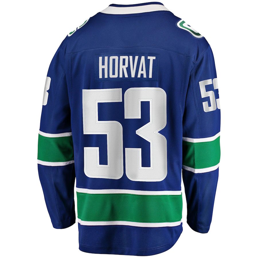V.Canucks #53 Bo Horvat Supporters Branded Home Captain Patch Breakaway Player Jersey Blue Purple Stitched American Hockey Jerseys