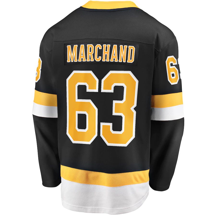 B.Bruins #63 Brad Marchand Supporters Branded Alternate Premier Breakaway Player Jersey Black Stitched American Hockey Jerseys