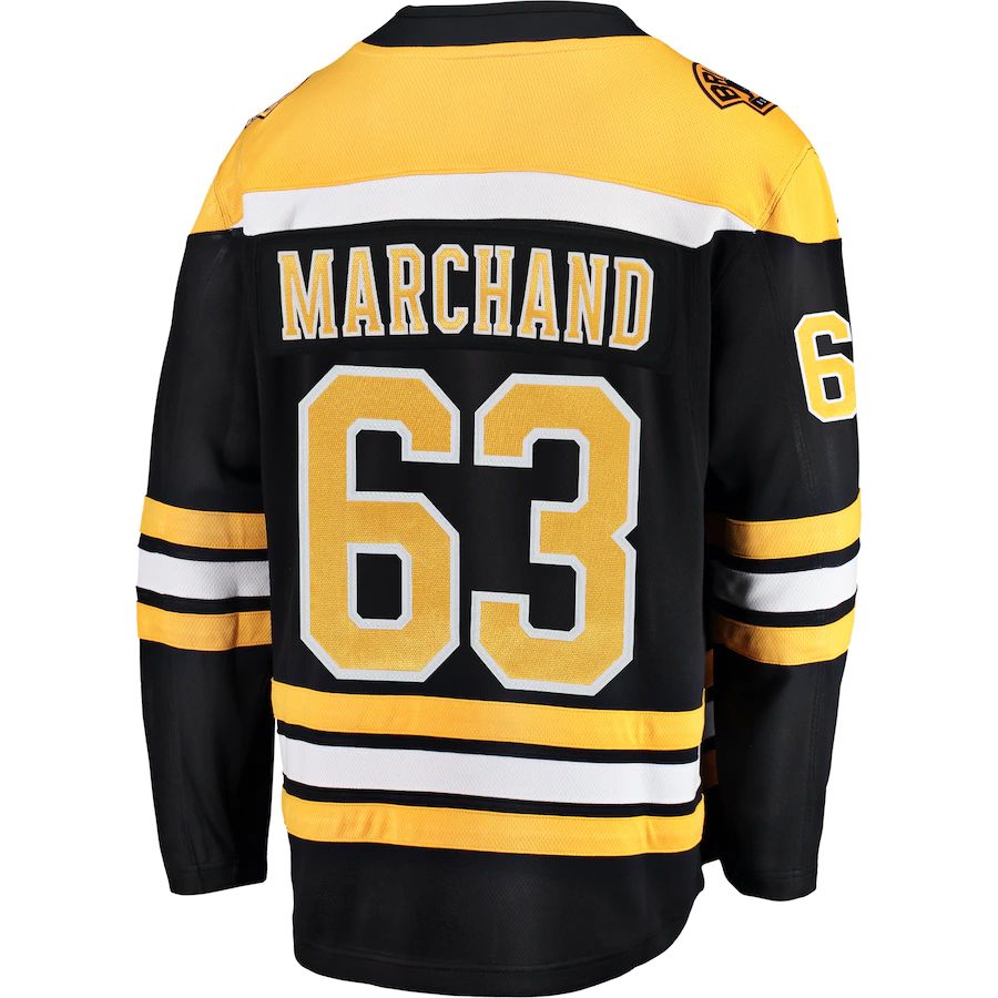 B.Bruins #63 Brad Marchand Supporters Branded Breakaway Player Jersey Black Stitched American Hockey Jerseys