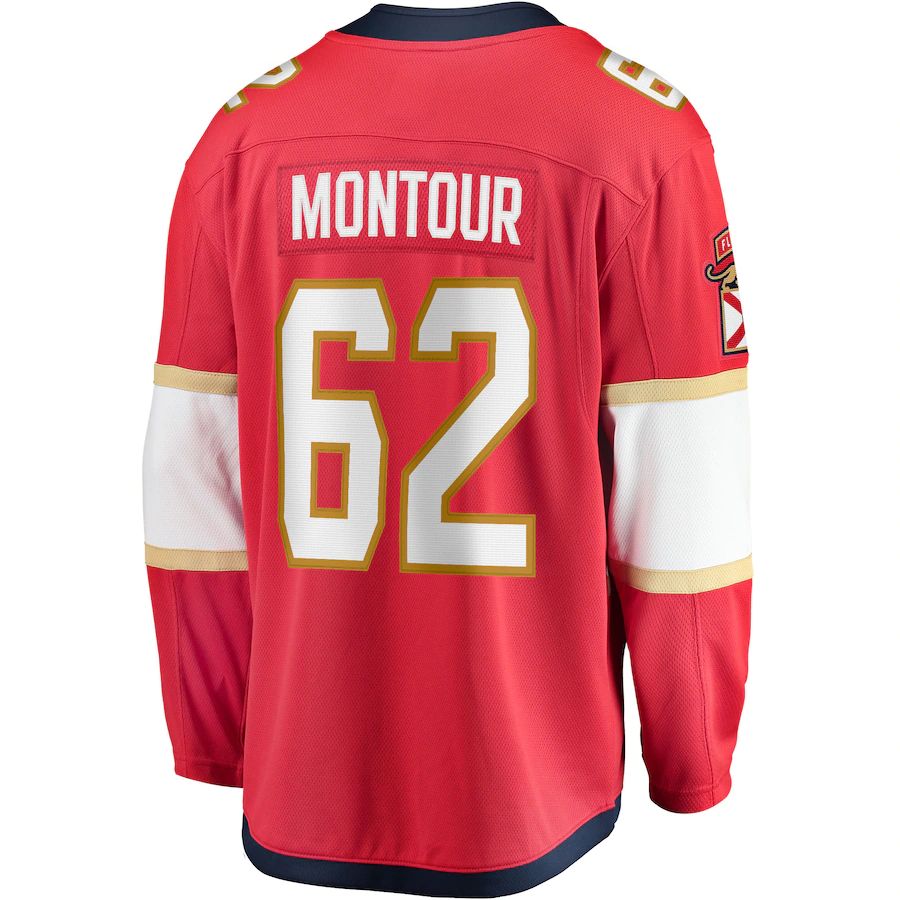 F.Panthers #62 Brandon Montour Supporters Branded Home Breakaway Player Jersey  Red Stitched American Hockey Jerseys