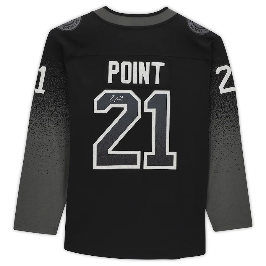 TB.Lightning #21 Brayden Point Supporters Authentic Autographed Black Alternate Breakaway Jersey Stitched American Hockey Jerseys