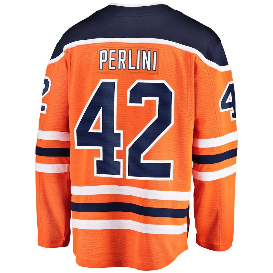 E.Oilers #42 Brendan Perlini Supporters Branded Home Breakaway Player Jersey  Orange Stitched American Hockey Jerseys