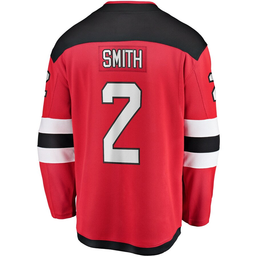 NJ.Devils #2 Brendan Smith Fanatics Branded Home Breakaway Player Jersey Red Stitched American Hockey Jerseys