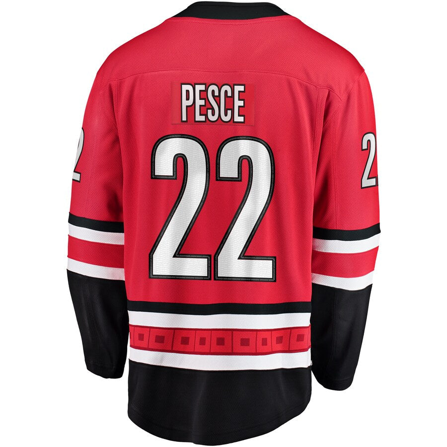 C.Hurricanes #22 Brett Pesce Supporters Branded Breakaway Player Jersey Red Stitched American Hockey Jerseys