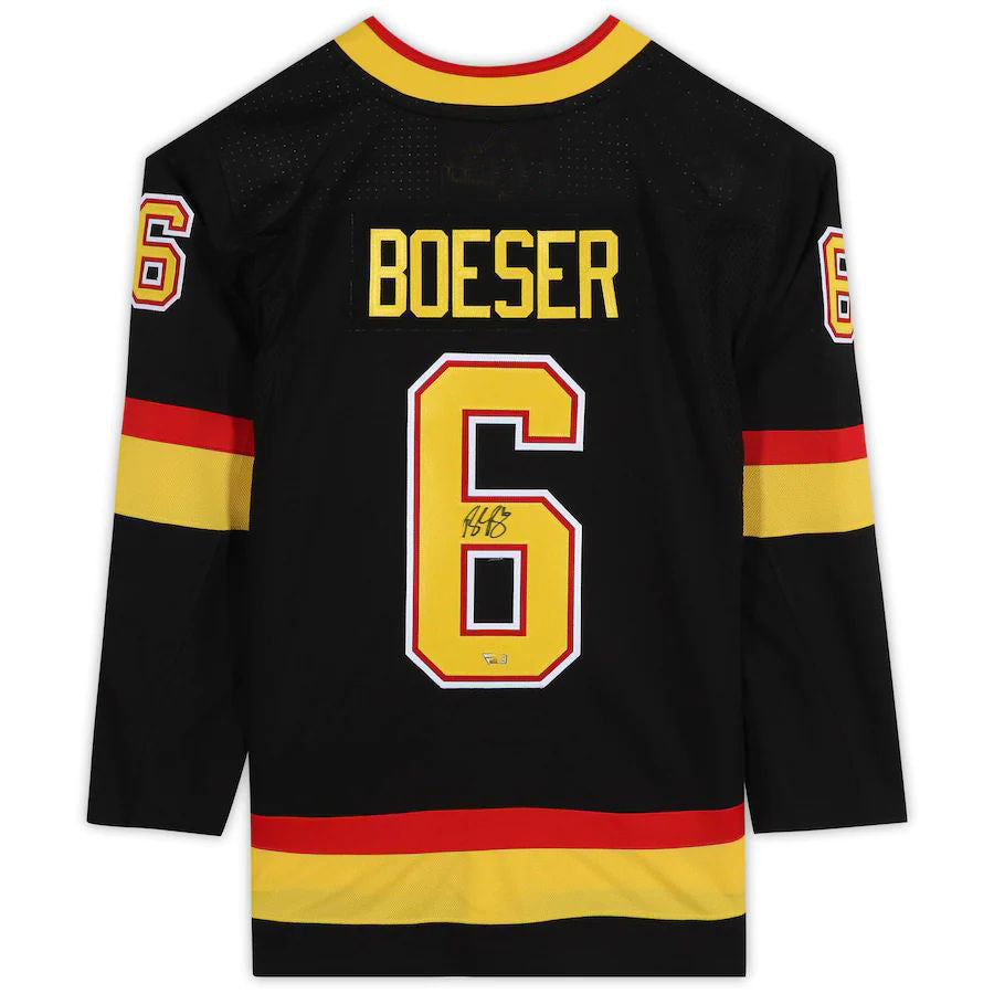 V.Canucks #6 Brock Boeser Supporters Authentic Autographed Black Alternate Jersey Black Stitched American Hockey Jerseys