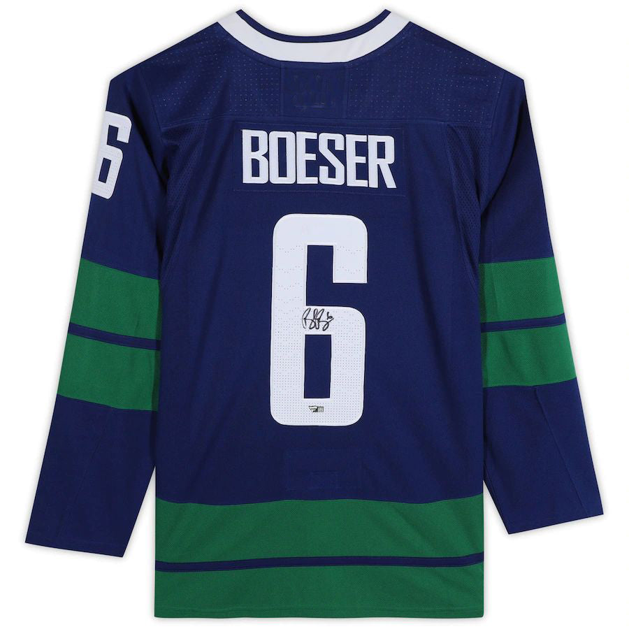 V.Canucks #6 Brock Boeser Supporters Authentic Autographed  Alternate  Jersey Blue Stitched American Hockey Jerseys