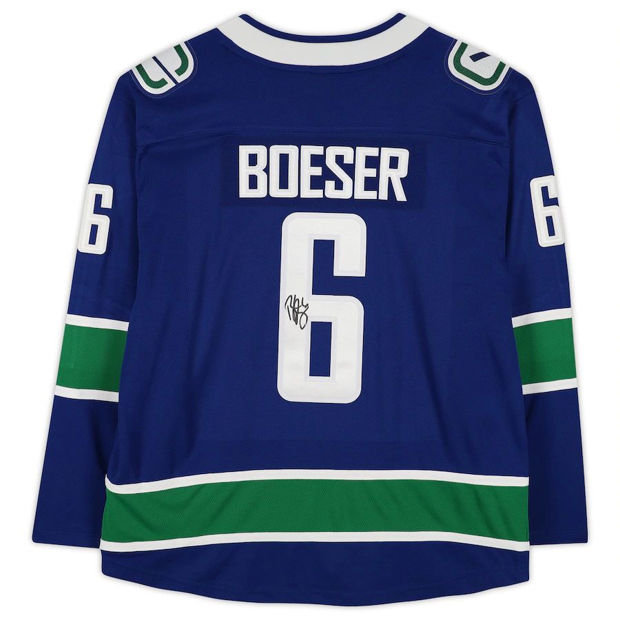 V.Canucks #6 Brock Boeser Supporters Authentic Autographed Breakaway Jersey Blue Stitched American Hockey Jerseys