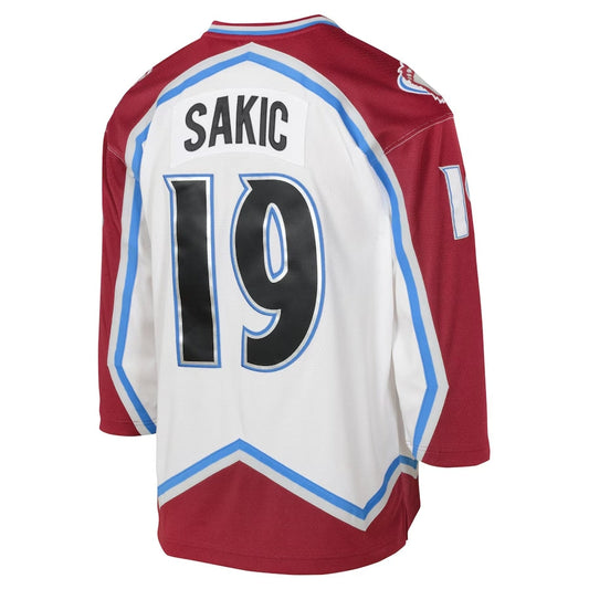 C.Avalanche #19 Joe Sakic Mitchell & Ness 2000 Blue Line Player Jersey - White Stitched American Hockey Jerseys