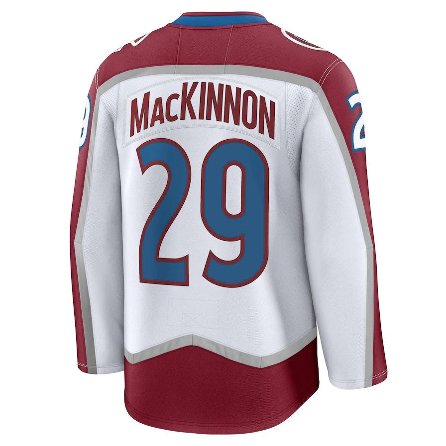 C.Avalanche #29 Nathan MacKinnon Supporters Away Premium Jersey - White Stitched American Hockey Jerseys