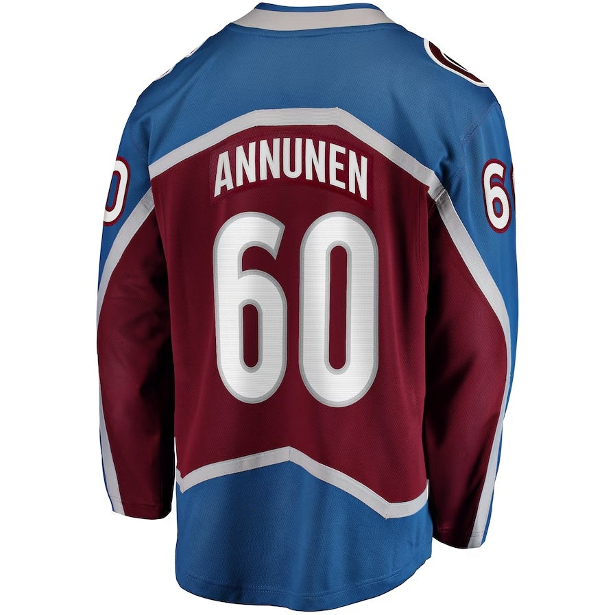 C.Avalanche #60 Justus Annunen Supporters Home Premier Breakaway Player Jersey - Burgundy Stitched American Hockey Jerseys