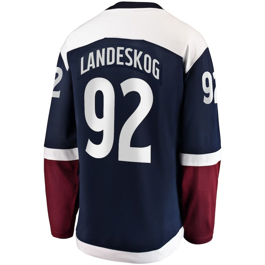 C.Avalanche #92 Gabriel Landeskog Supporters Premier Breakaway Player Jersey - Navy Stitched American Hockey Jerseys