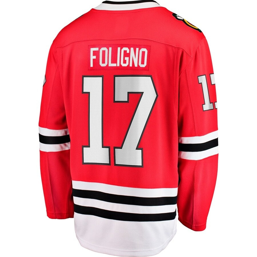 C.Blackhawks #17 Nick Foligno Supporters Home Breakaway Jersey - Red Stitched American Hockey Jerseys