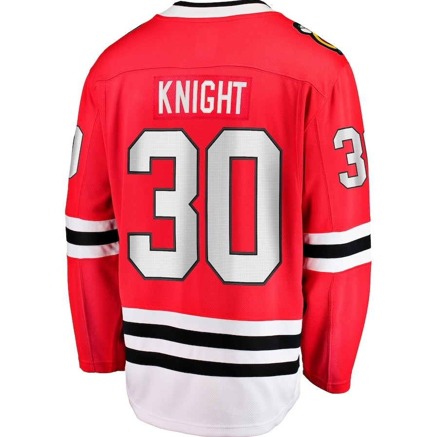 C.Blackhawks #30 Spencer Knight Supporters Home Breakaway Jersey - Red Stitched American Hockey Jerseys