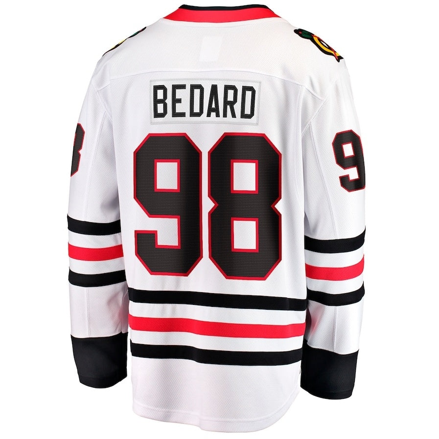 C.Blackhawks #98 Connor Bedard Supporters Away Premier Breakaway Player Jersey - White Stitched American Hockey Jerseys