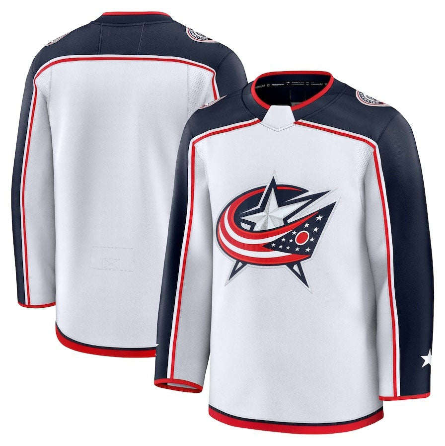C.Blue Jackets Fanatics Away Premium Jersey - White Stitched American Hockey Jerseys