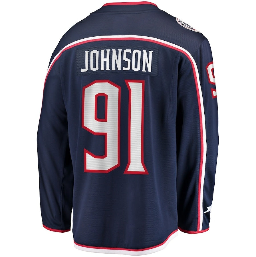 C.Blue Jackets #91 Kent Johnson Supporters Home Breakaway Jersey - Navy Stitched American Hockey Jerseys
