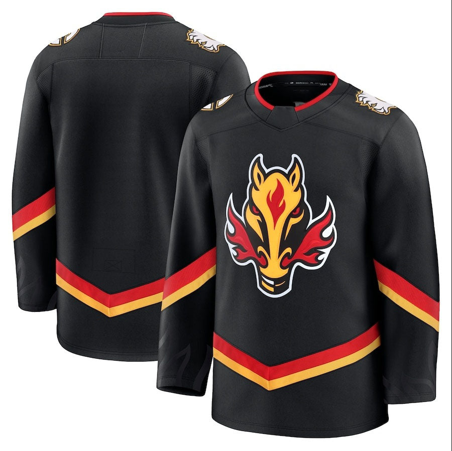 C.Flames Supporters Alternate Premium Jersey - Black Stitched American Hockey Jerseys