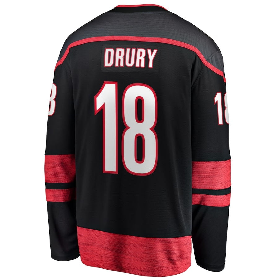 C.Hurricanes #18 Jack Drury Supporters Home Premier Breakaway Player Jersey - Black Stitched American Hockey Jerseys