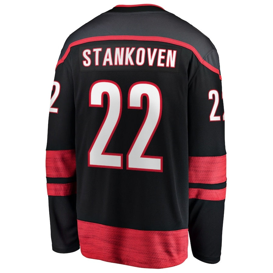 C.Hurricanes #22 Logan Stankoven Fanatics Home Breakaway Jersey - Black Stitched American Hockey Jerseys