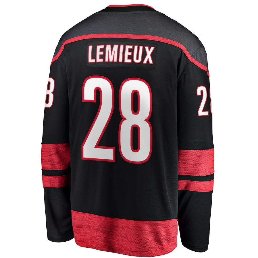 C.Hurricanes #28 Brendan Lemieux Supporters Home Premier Breakaway Player Jersey - Black Stitched American Hockey Jerseys