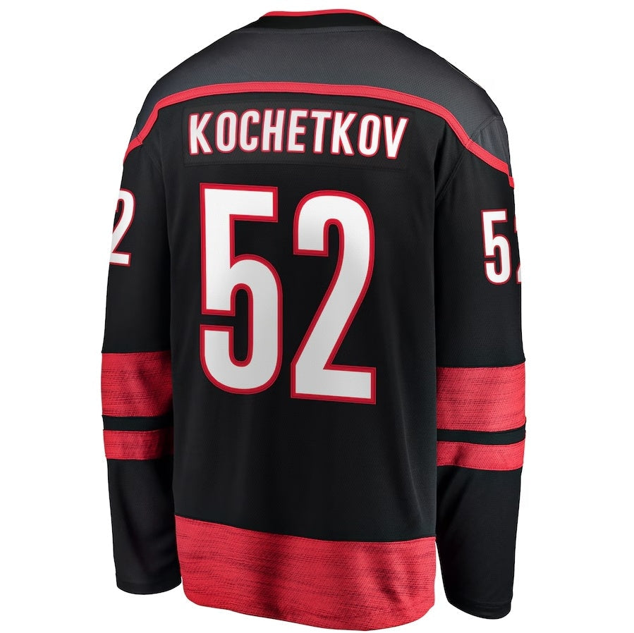 C.Hurricanes #52 Pyotr Kochetkov Fanatics Home Premier Breakaway Player Jersey - Black Stitched American Hockey Jerseys