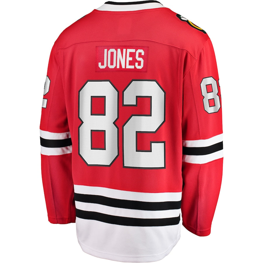 C.Blackhawks #82 Caleb Jones Supporters Branded Breakaway Player Jersey Red Stitched American Hockey Jerseys
