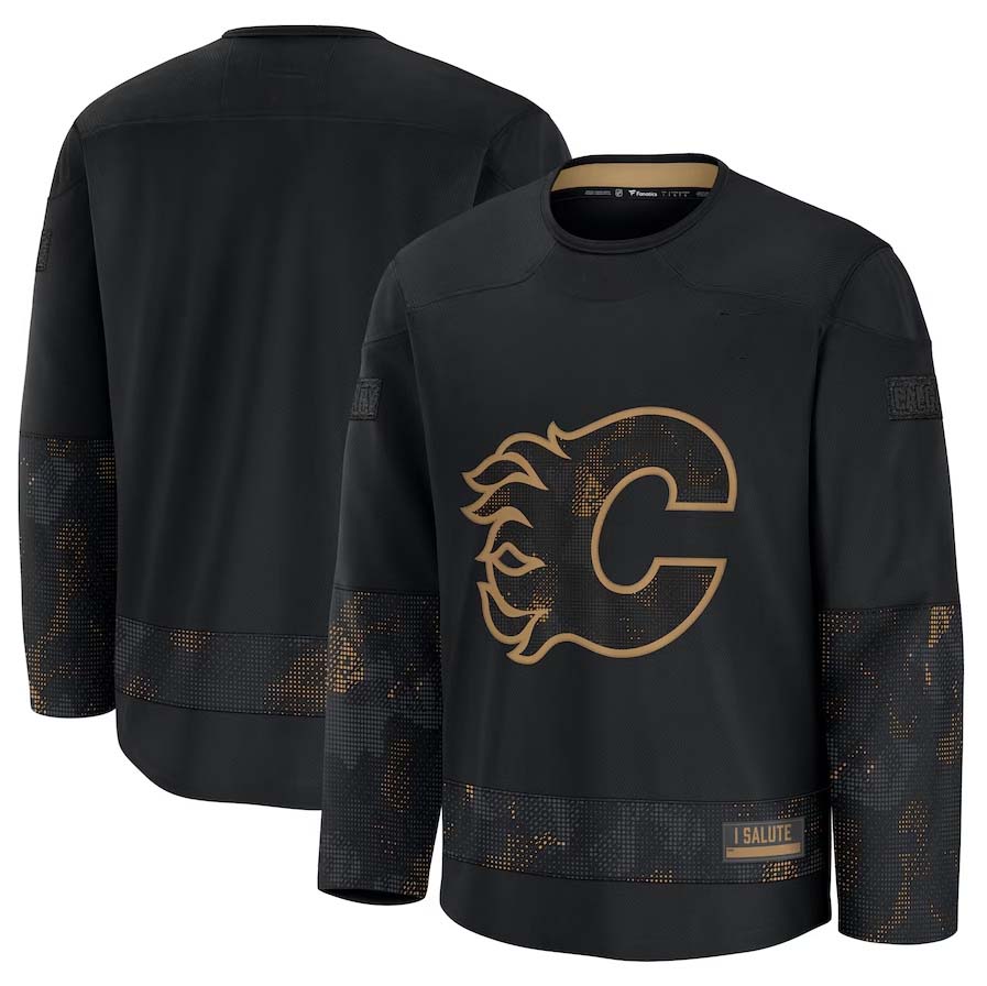 C.Flames Supporters 2024 Military Appreciation Practice Jersey - Black Stitched American Hockey Jerseys