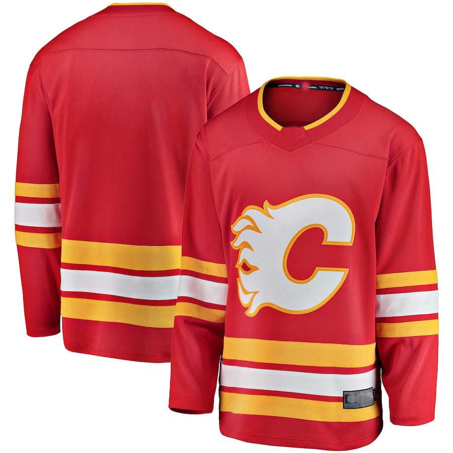 C.Flames Supporters Branded Home Breakaway Jersey Red Stitched American Hockey Jerseys