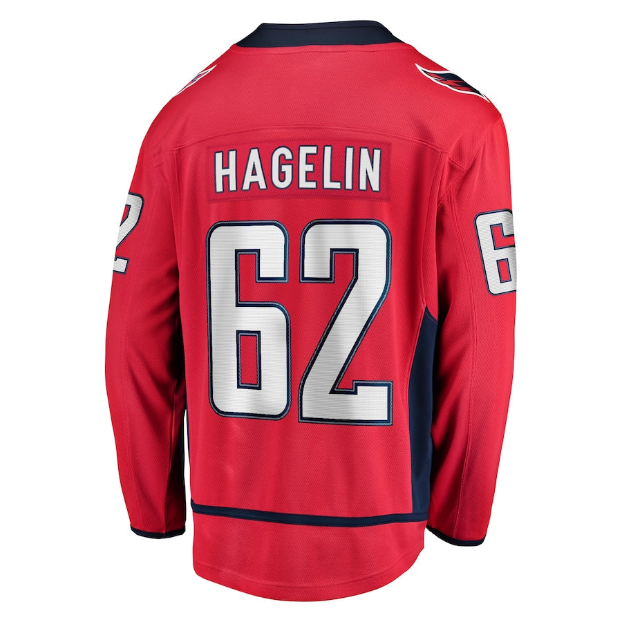 W.Capitals #62 Carl Hagelin Supporters Branded Replica Player Jersey Red Stitched American Hockey Jerseys