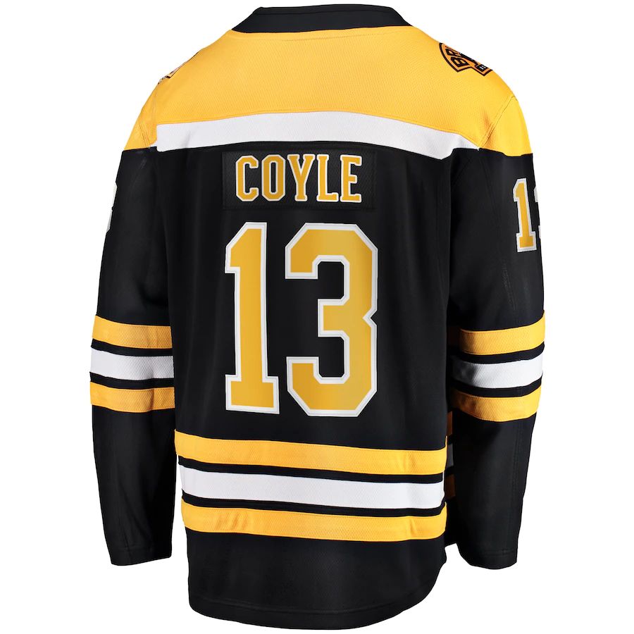 B.Bruins #13 Charlie Coyle Supporters Branded Home Premier Breakaway Player Jersey  Black Stitched American Hockey Jerseys