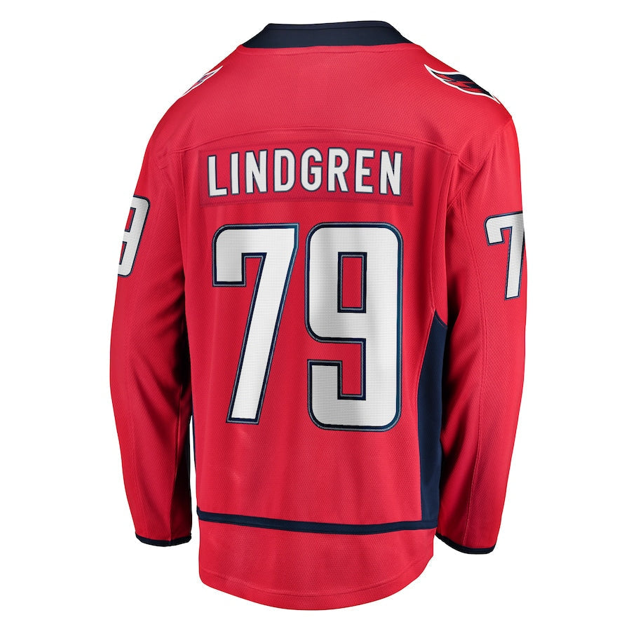 W.Capitals #79 Charlie Lindgren Supporters Branded Home Breakaway Player Jersey Red Stitched American Hockey Jerseys