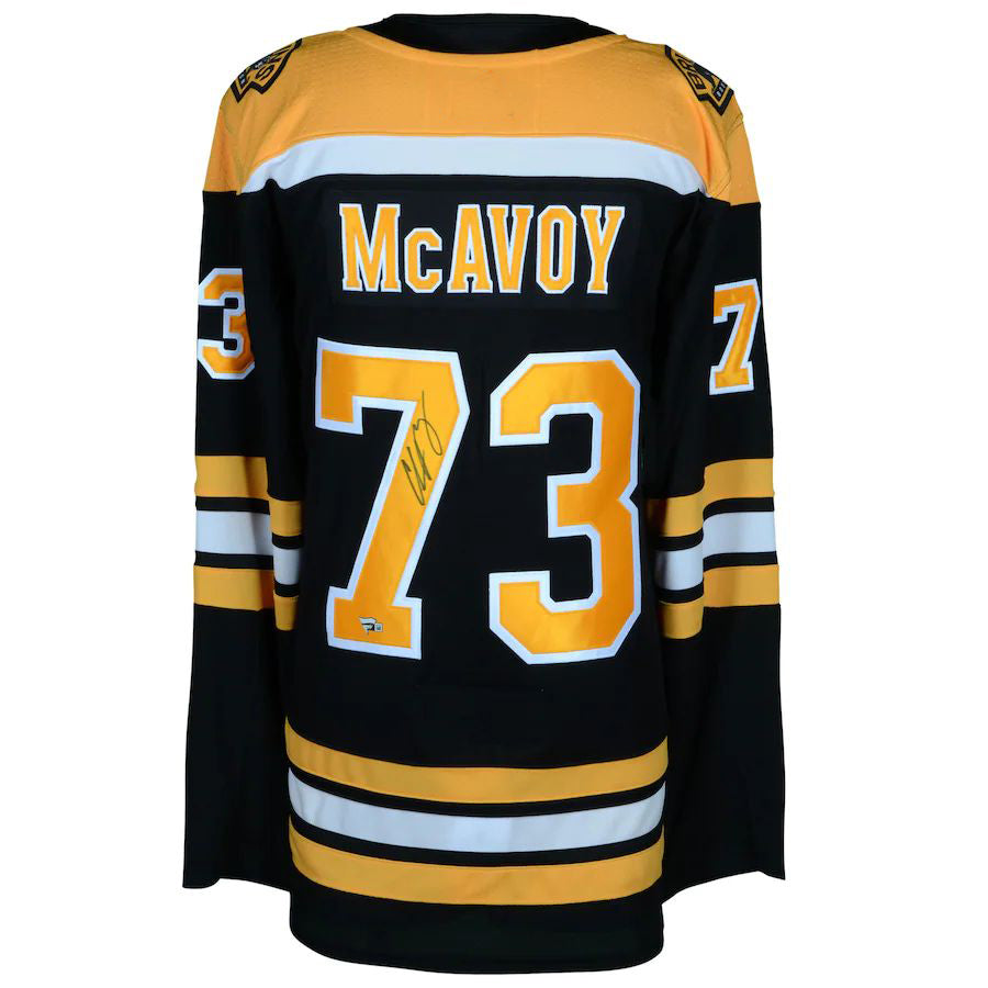 B.Bruins #73 Charlie McAvoy Supporters Authentic Autographed Black Authentic Jersey Stitched American Hockey Jerseys