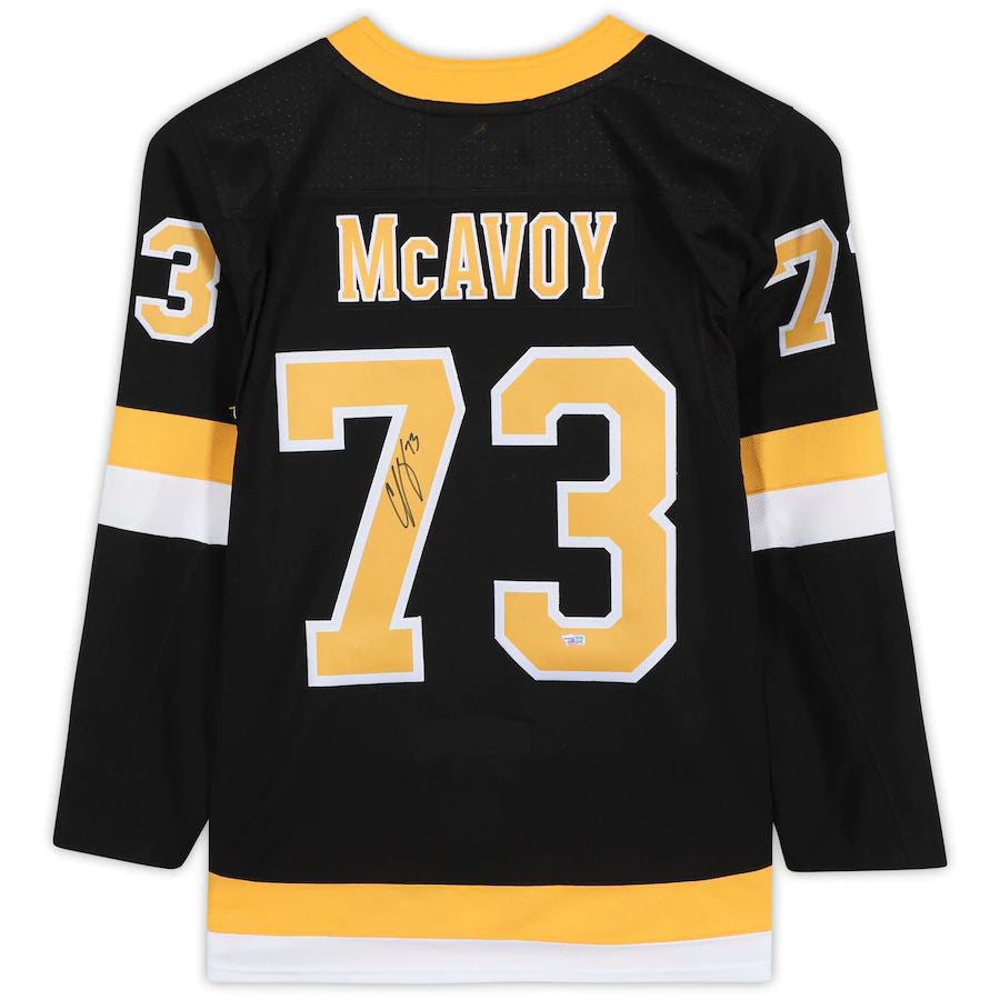 B.Bruins #73 Charlie McAvoy Supporters Authentic Autographed Black Alternate Authentic Jersey Stitched American Hockey Jerseys