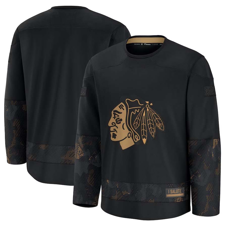 C.Blackhawks Supporters 2024 Military Appreciation Practice Jersey - Black Stitched American Hockey Jerseys