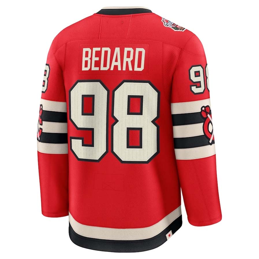 C.Blackhawks #98 Connor Bedard Supporters 2025 Winter Classic Premium Player Jersey - Red Stitched American Hockey Jerseys