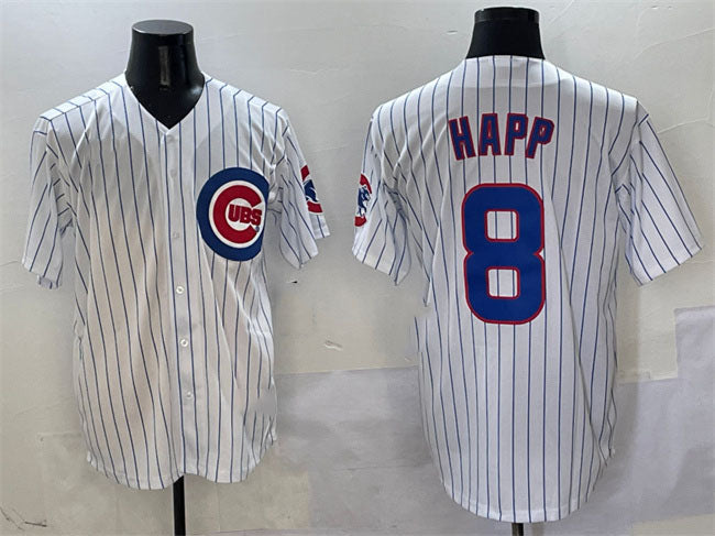 Chicago Cubs #8 Ian Happ White Cool Base Stitched Baseball Jersey