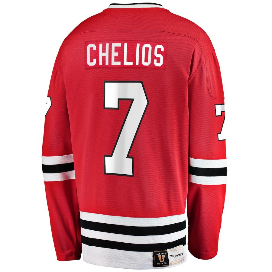 C.Blackhawks #7 Chris Chelios Supporters Branded Premier Breakaway Retired Player Jersey Red Stitched American Hockey Jerseys