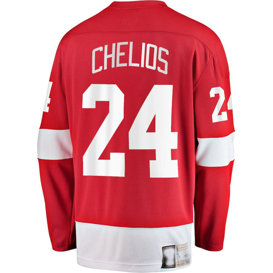 D.Red Wings #24 Chris Chelios Supporters Branded Premier Breakaway Retired Player Red Stitched American Hockey Jerseys