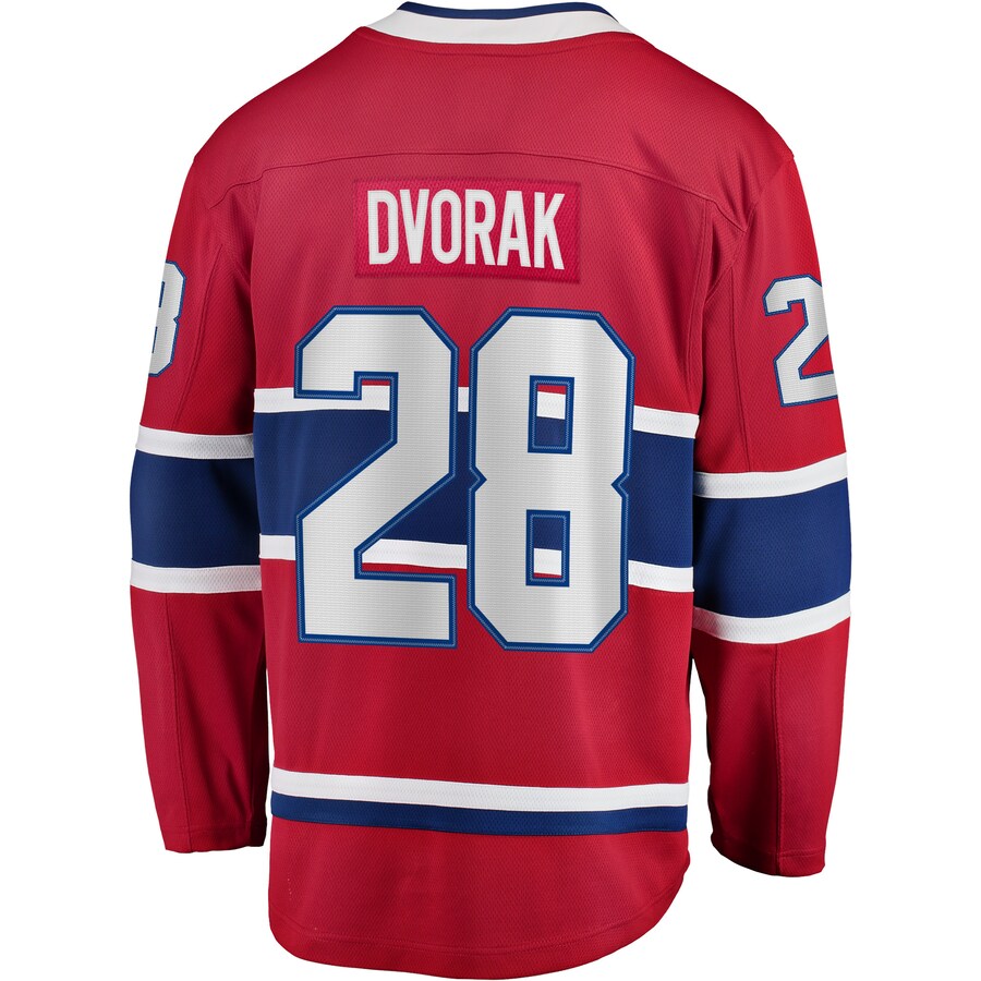 M.Canadiens #28 Christian Dvorak Supporters Branded Home Breakaway Player Jersey Red Stitched American Hockey Jerseys