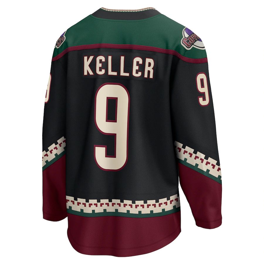 A.Coyotes #9 Clayton Keller Supporters Branded Home Premier Breakaway Player Jersey Black Stitched American Hockey Jerseys