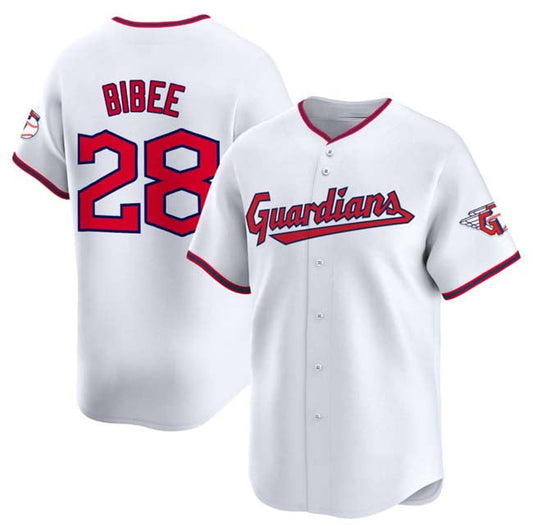Cleveland Guardians #28 Tanner Bibee White Home Limited Stitched Baseball Jersey