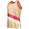 P.Trail Blazers #22 Clyde Drexler Mitchell & Ness 75th Anniversary 1991-92 Hardwood Classics Swingman Jersey Gold Stitched American Basketball Jersey